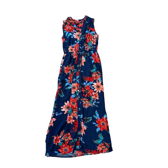 TALBOTS Sleeveless, summer Maxi Dress, Blue w/Floral print, size 8 - Picture 3 of 11